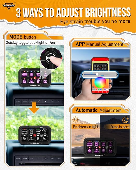 Auxbeam 8 Gang Switch Panel AC-800 Bluetooth RGB Switch Pod