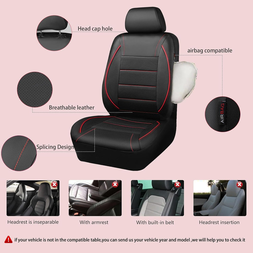 CAR PASS Universal FIT Piping Leather Two Front Seat Covers, Waterproof Faux ...
