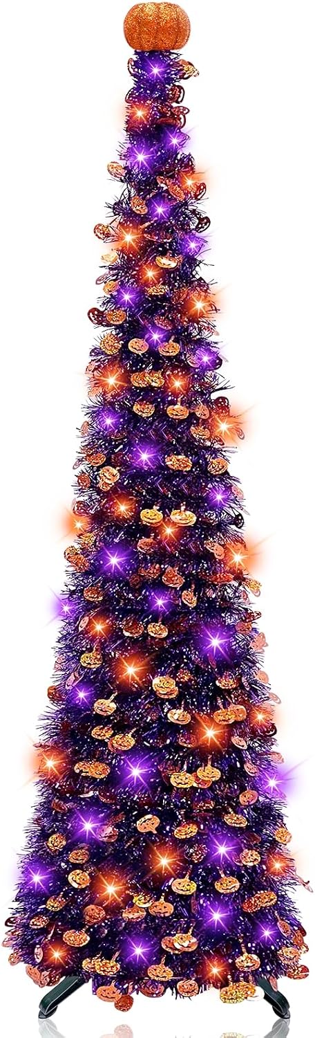 5 Ft Halloween Black Tree Orange & Purple Lights Halloween Decorations