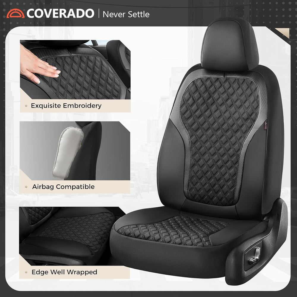 Coverado Front Seat Covers, 2-Pack Luxury Diamond Leather Car Seat Cover with...