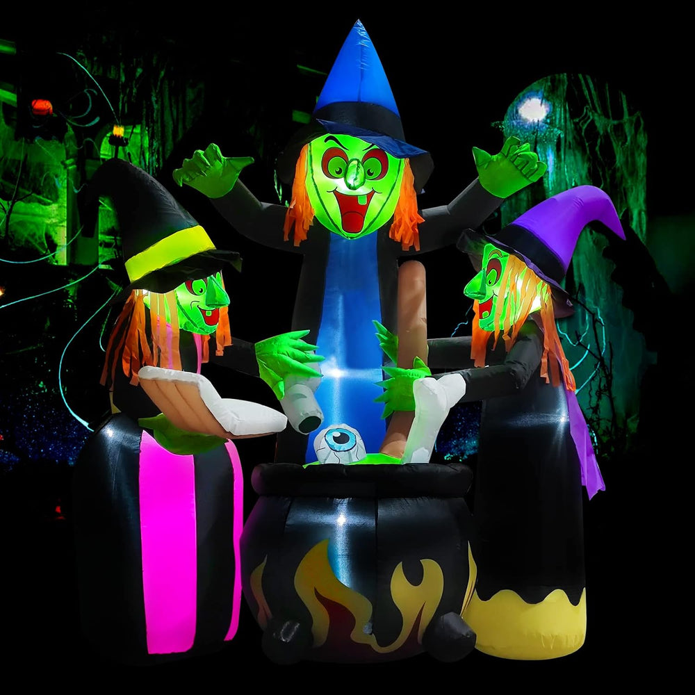 Halloween Inflatables Outdoor Decorations,6 Feet 3 Witches, LED Lights, Blow ...