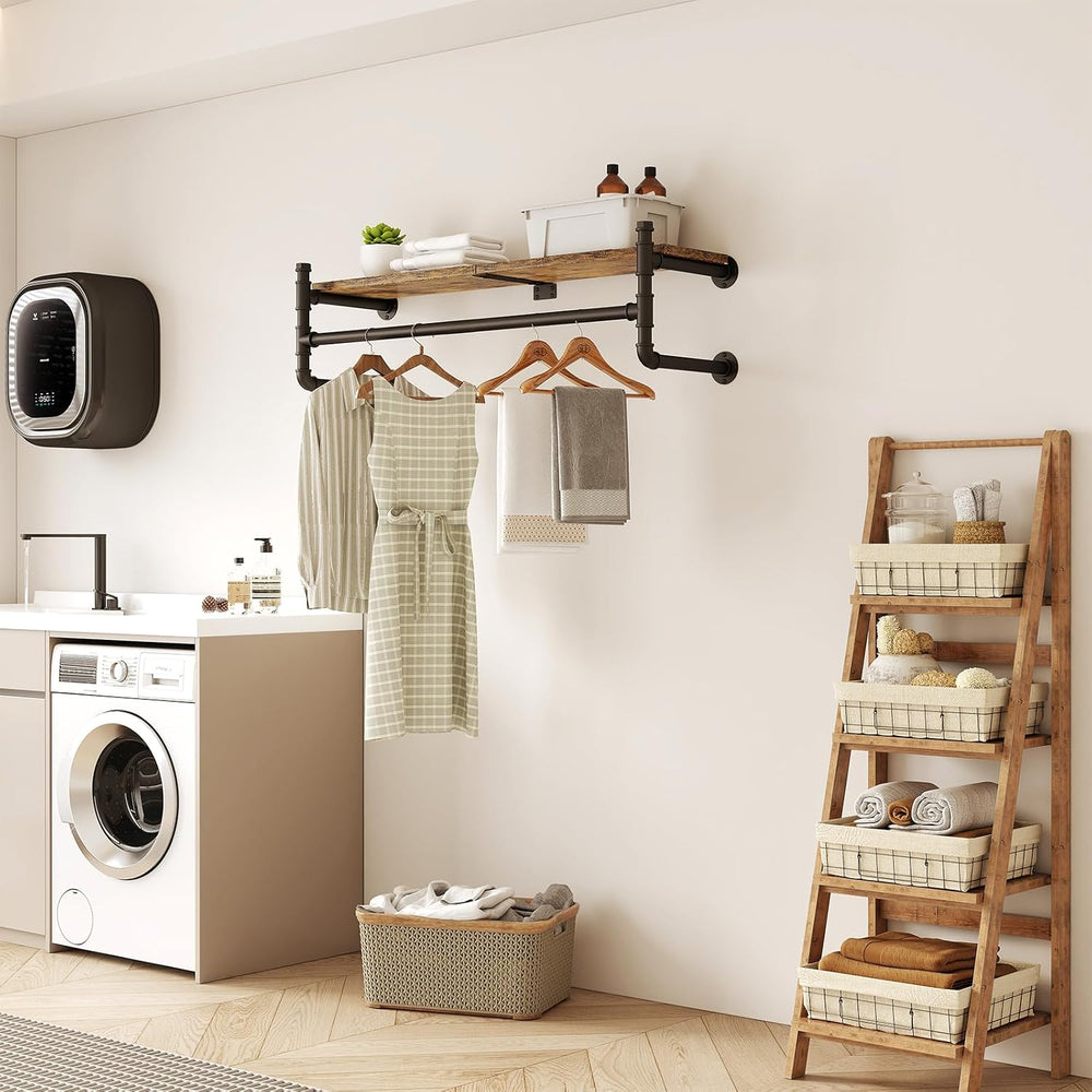 Industrial Pipe Clothing Rack,Wall Mounted Clothes Rack with Shelf