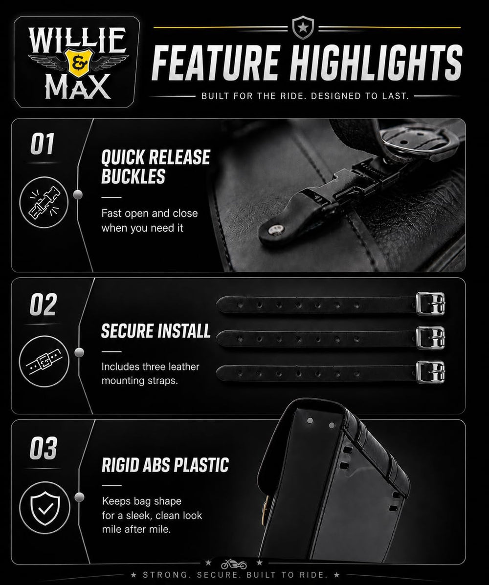Willie & Max Black Synthetic Leather Motorcycle Swingarm Bag for Sportste...