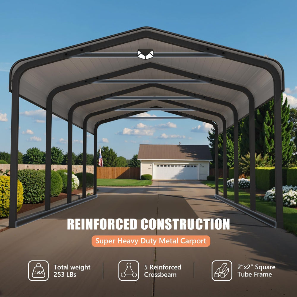 12x20 Heavy Duty Metal Carport Canopy, Drive Through Portable Garage