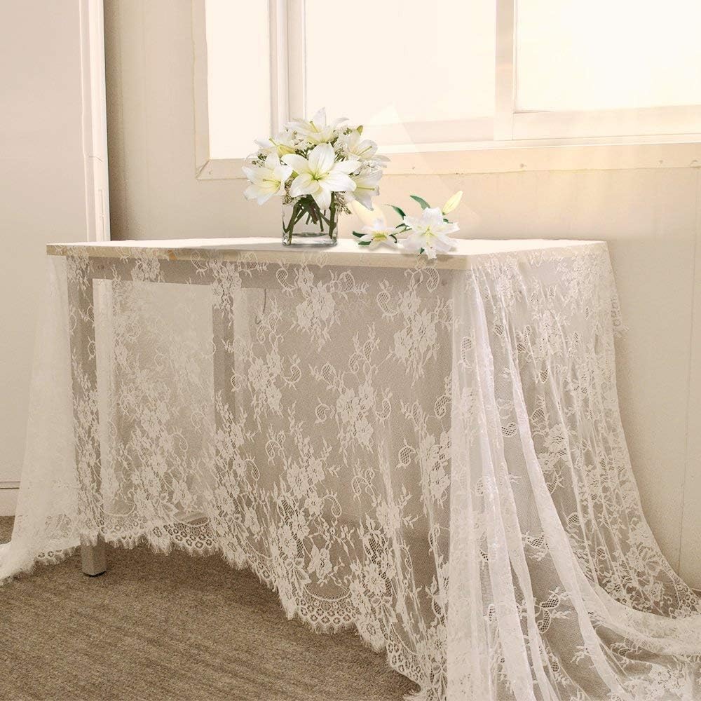 LuoluoHouse 2 Pack 60 x 120 Inch White Lace Rustic Table Cloths Vintage