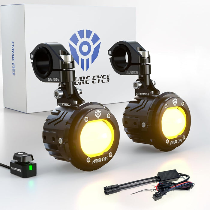 Future Eyes Motorcycle LED Fog Lights, 120W Auxiliary Driving Spotlight, High/Low Beam, Waterproof Off-Road Lights for Night Riding, ATV, UTV, and Motorcycle Headlights