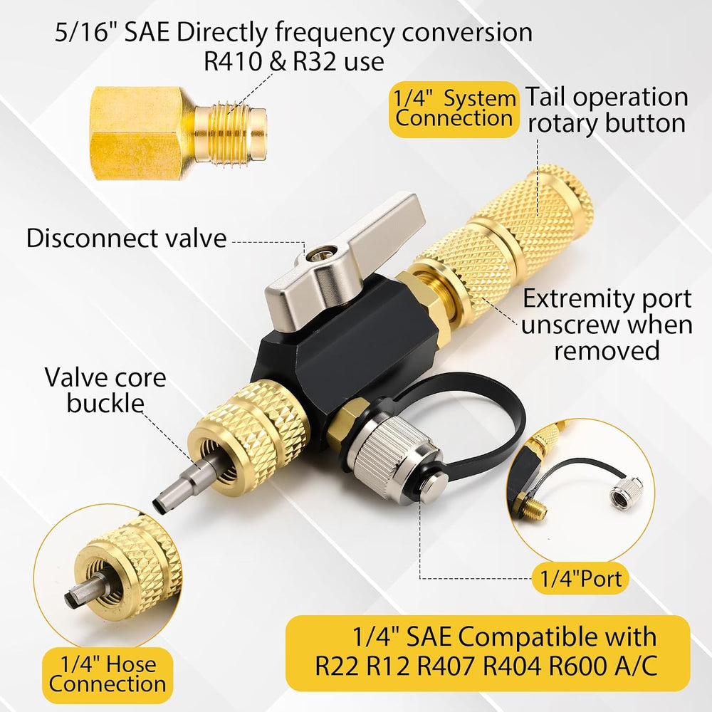 Tujoe R410A Valve Core Remover Tool Kit HVAC AC Refrigerant Angled Compact Ba...