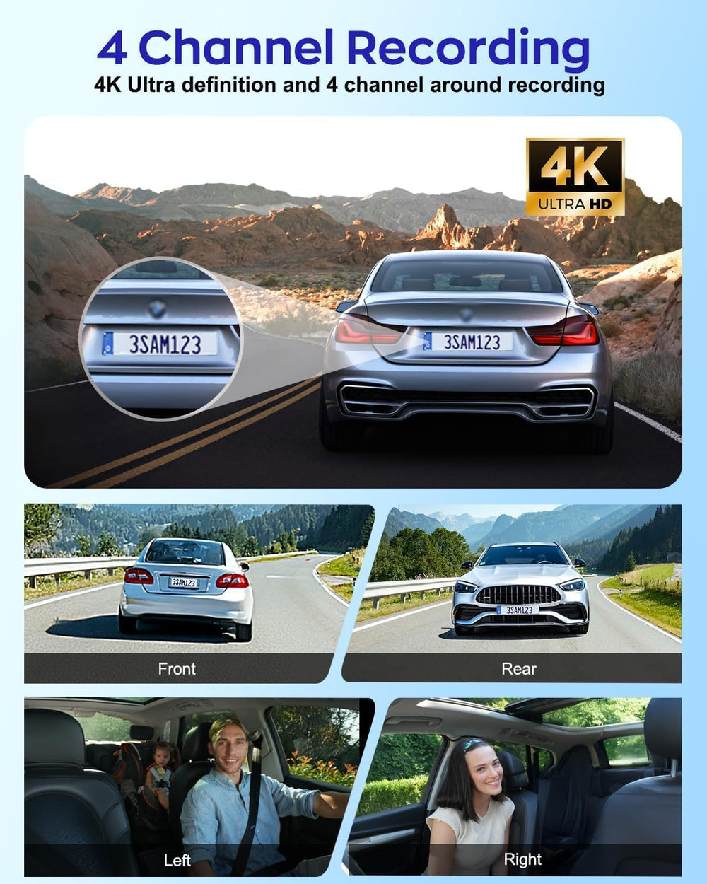 4K Dash Cam 360° View,4 Channel Front and Rear Dash Camera for Cars,Built-in ...