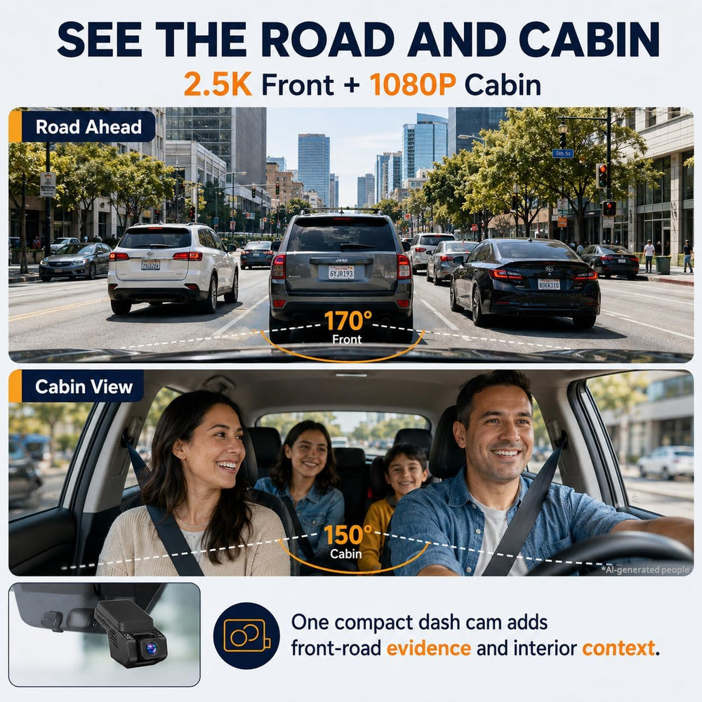 Dash Cam Front and Inside, 2.5K+ 1080P Cabin Camera for Cars with 32GB Card