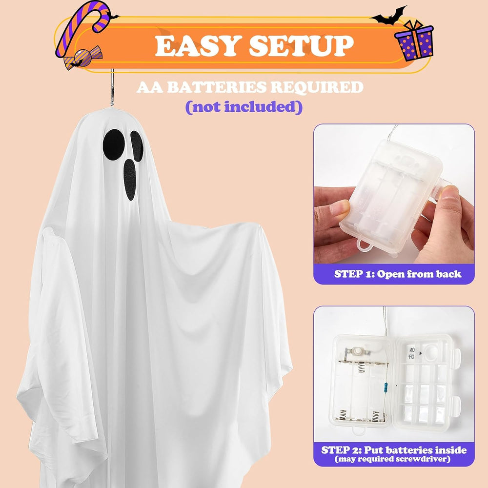 3.91FT Halloween Decorations Outdoor, White Hanging Ghost Hanging Light up wi...