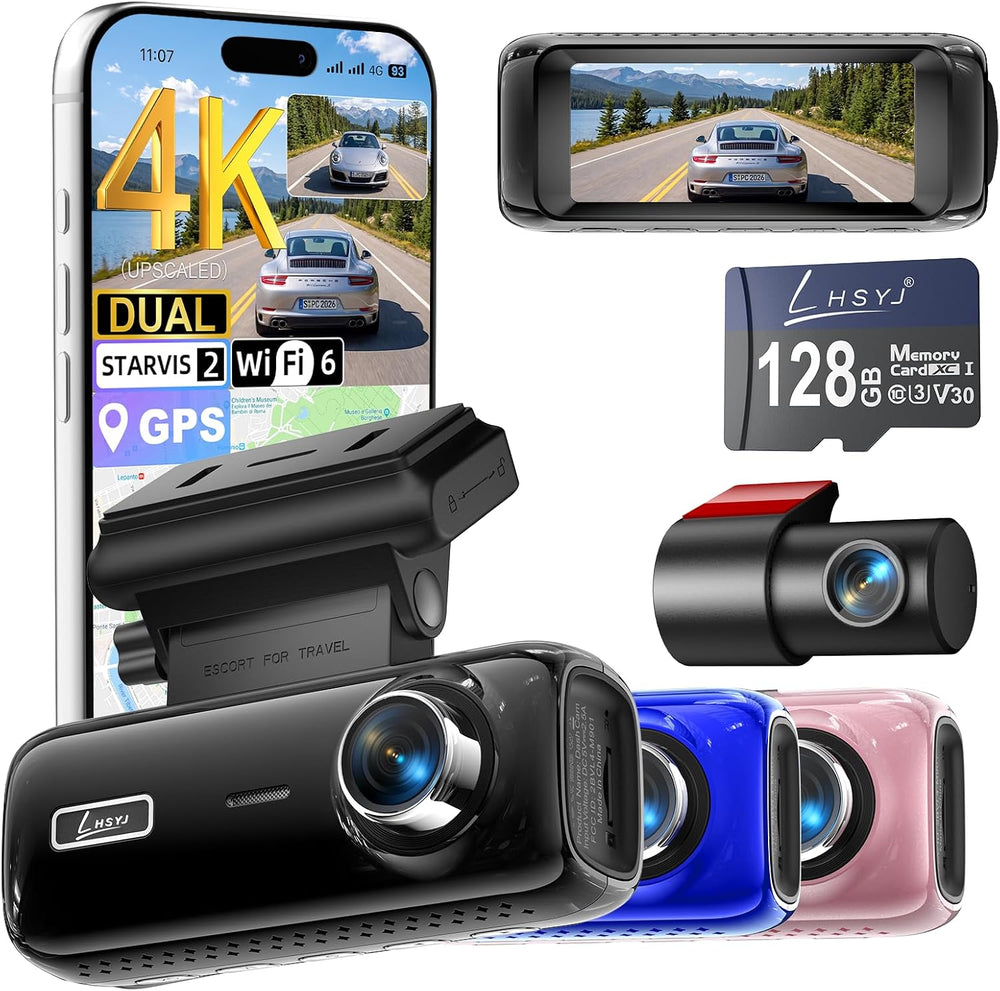 4K Dual Dash Cam Front Rear, STARVIS 2 Sensor, WiFi 6, Night Vision