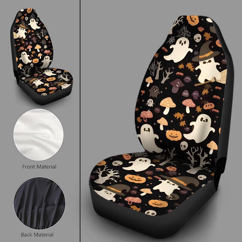 Cute Ghost with Mushroom Car Seat Covers, Universal Breathable Washable Car S...