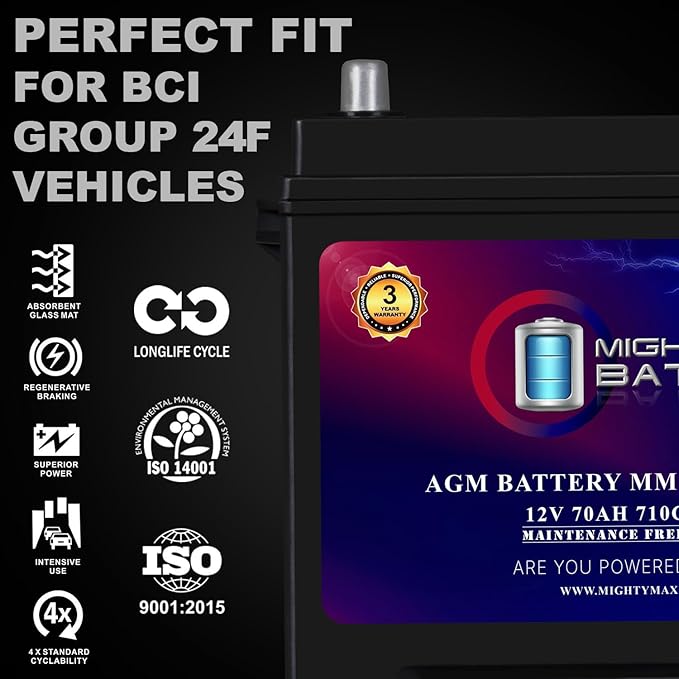 Mighty Max Battery MM-G24F Start and Stop Car BCI Group Size 24F 12V 70Ah