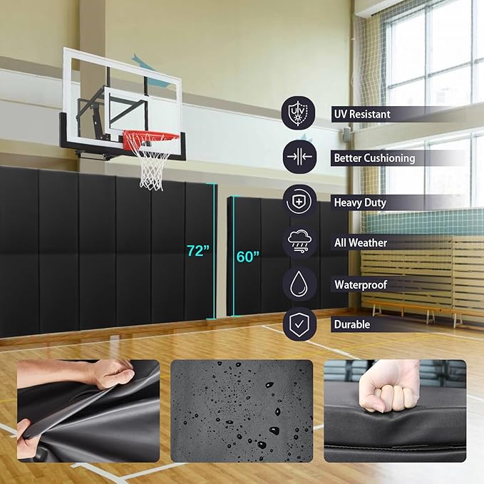 PROGOAL 60"/72" High Gym Wall Padding 2"/4" Thick Foam Ba...