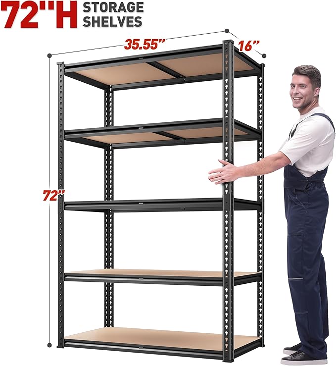 REIBII 2020LBS Storage Shelves 5 Tier Garage Shelving Heavy Duty, Adjustable