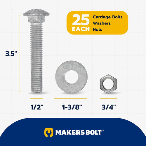 1/2" x 3.5" (25 pack) galvanized carriage bolt shown in use