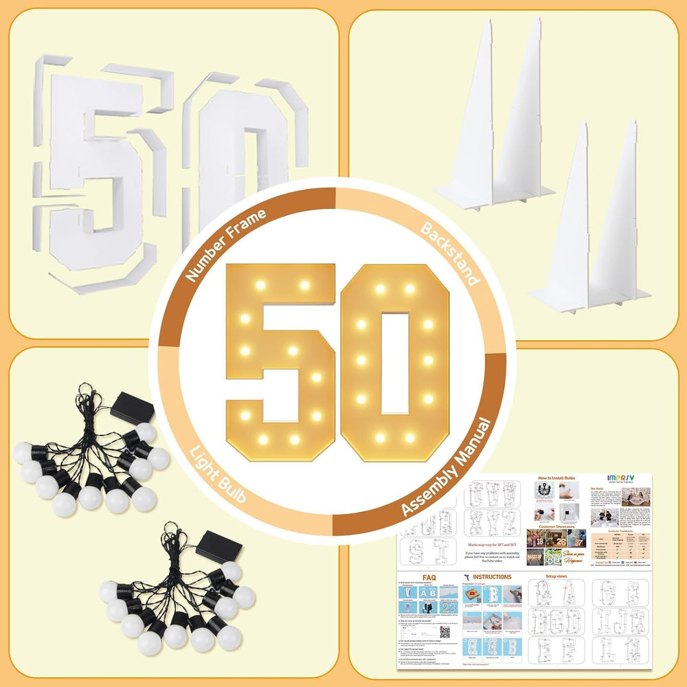 imprsv 50 Marquee Numbers, 4FT Light Up Numbers for 50th Birthday Decor