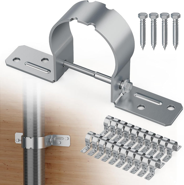 20 PCS Fence Post Brackets, 2-3/8 Steel to Wood Fence Bracket, Fence Brackets for Metal Posts, Galvanized Pipe Grip Tie Fence Post Repair with Screws