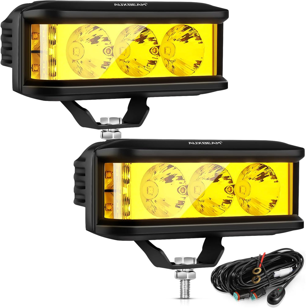 Auxbeam 5inch 68W Amber Fog Light Side Shooter Pod Lights Spot Flood Combo