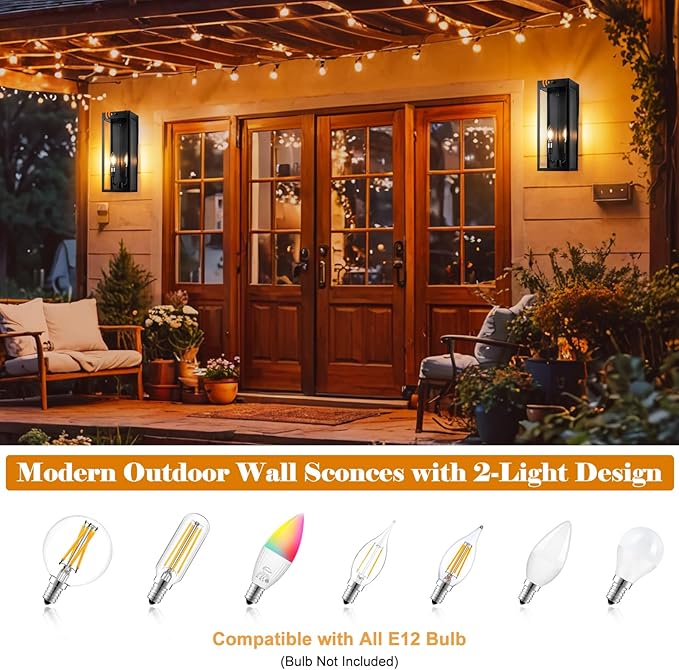 16” Dusk to Dawn Outdoor Lighting, 2 Pack Black Modern Porch Outside Lights