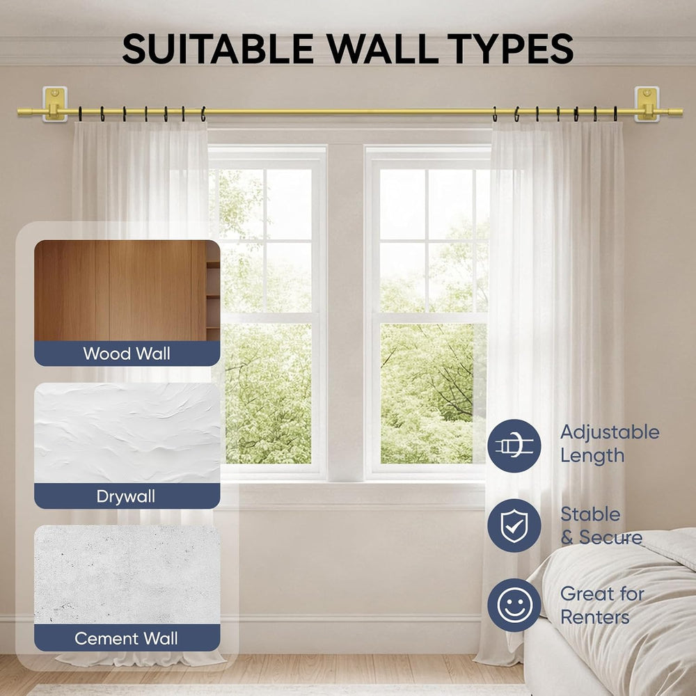 2.0 Upgraded No-Drill Curtain Rod for Windows 66 to 120 inches – Renter-Frien...
