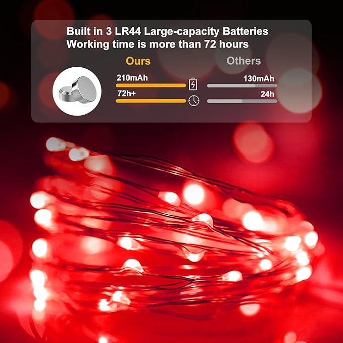 pozzolanas 12 Pack Red Battery Operated String Lights - 7ft Waterproof Fairy ...