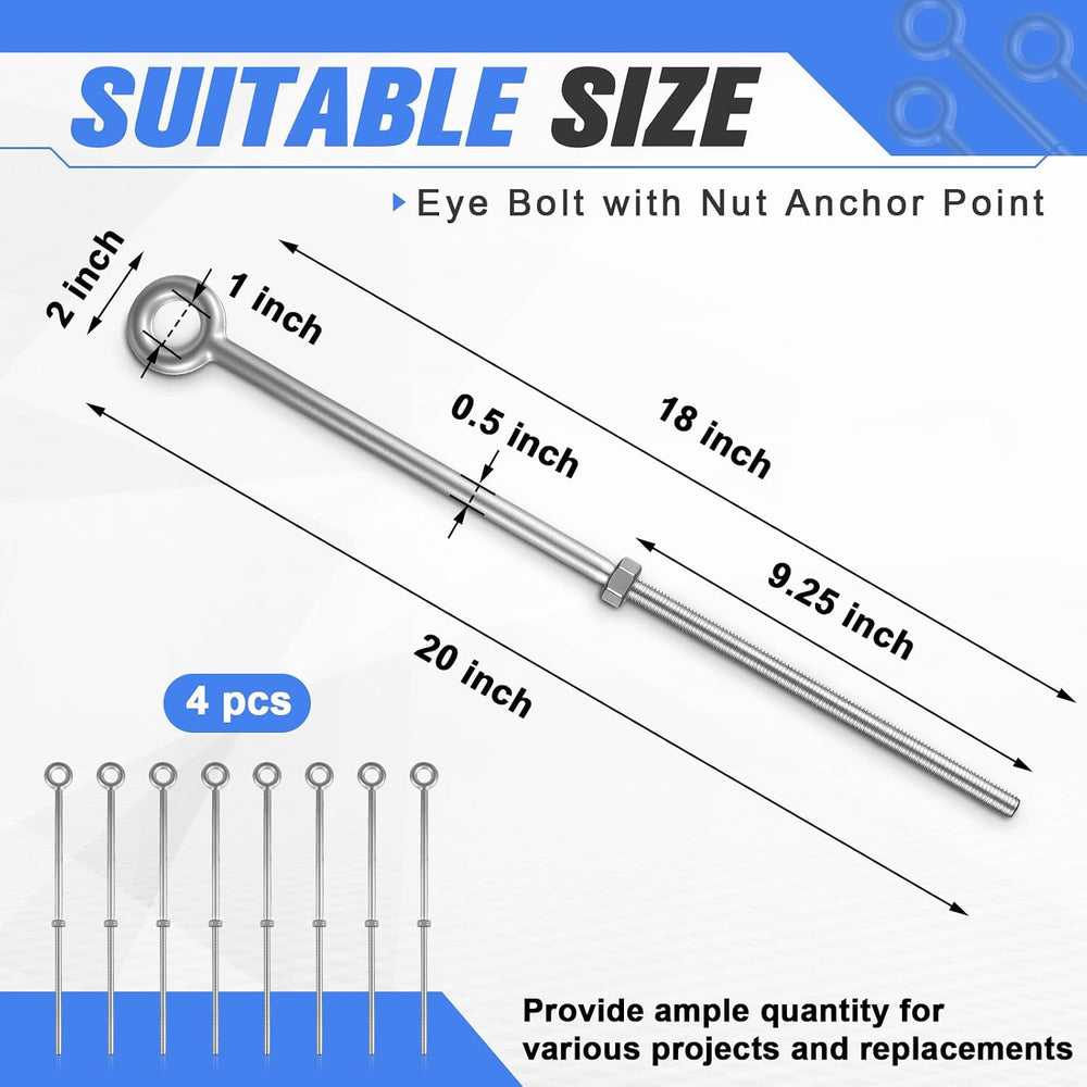 LEIFIDE 4 Pack 1/2" x 18" Eye Bolt with Nut, Hot Dipped Galvanized ...