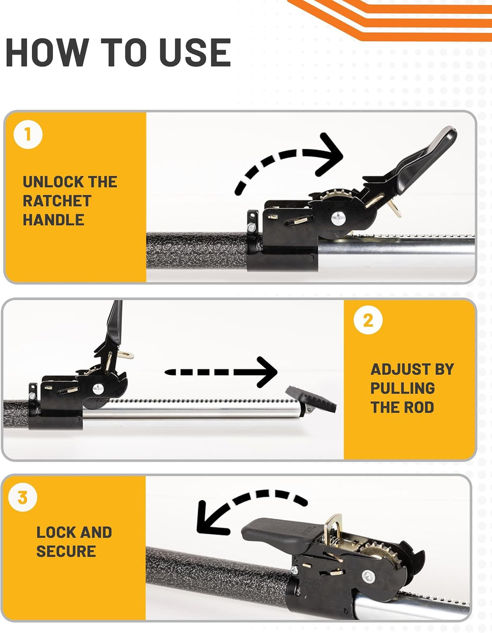 Strapinno - Ratcheting Cargo Bar 44"-74", Non-Slip Truck Bed Divide...