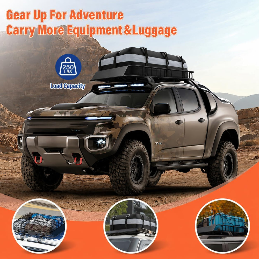 Adjustable Roof Rack Basket 45"-64" x 36" x 5" with 20 Cu...