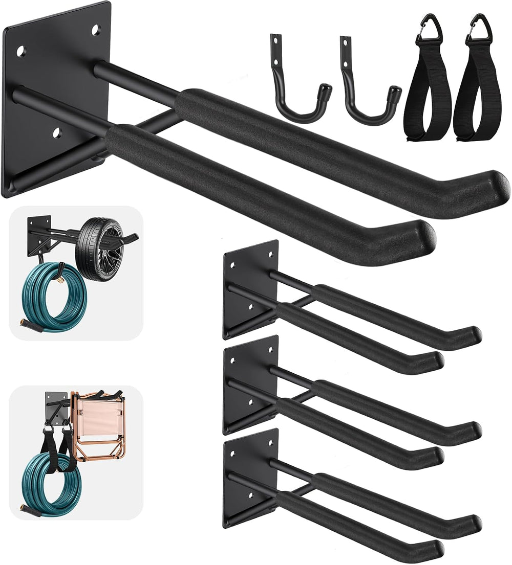 14" Garage Hooks Heavy Duty 4-Pack - Garage Storage System Hooks, Ladder...