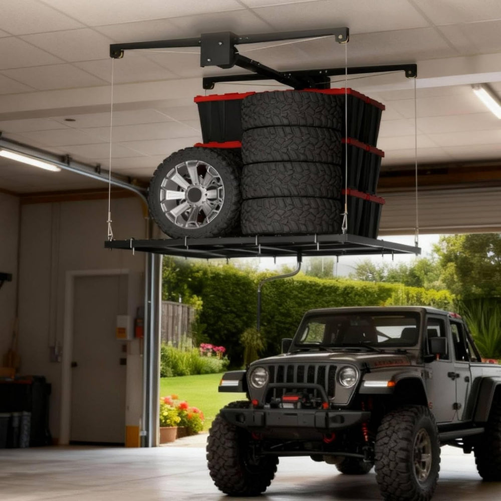 Overhead Garage Lifting Storage Rack, Maximize Your Garage Storage with Our 4...