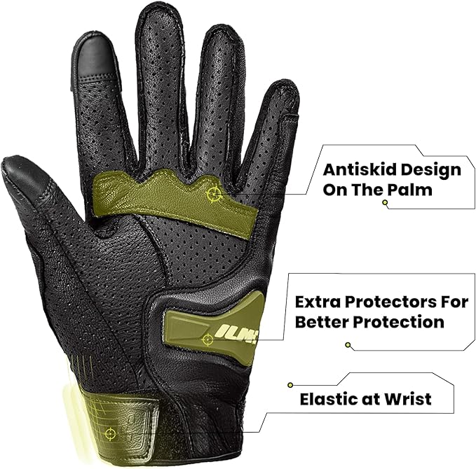 ILM Goatskin Leather Motorcycle Motorbike Powersports Racing Gloves Touchscreen
