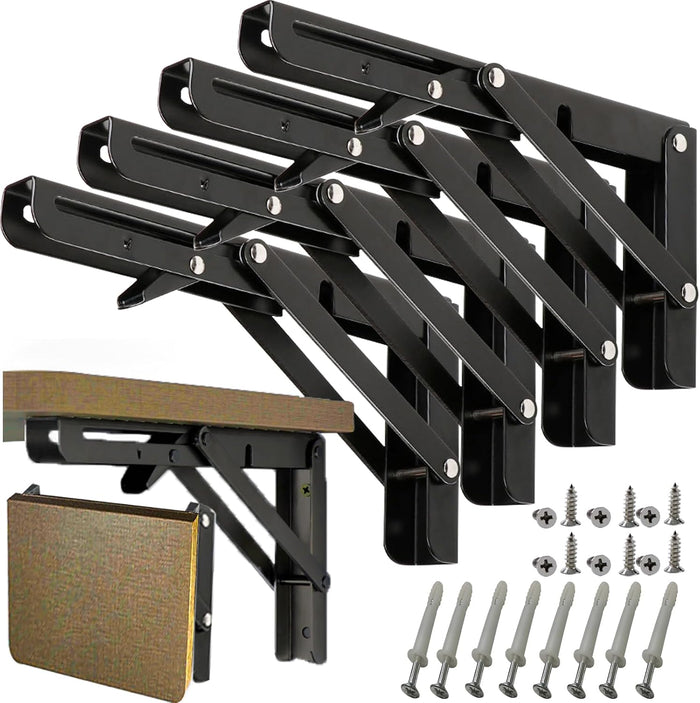 16 Inch Folding Shelf Brackets 4 Pack - 90° Lock Wall Mounted Collapsible