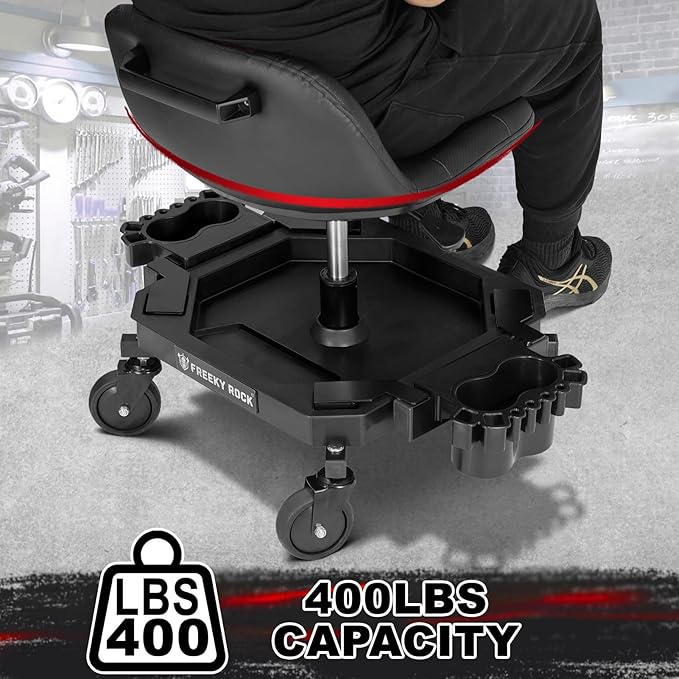 Rolling Stool with Wheels, Adjustable Height Pneumatic Garage Work Mechanic