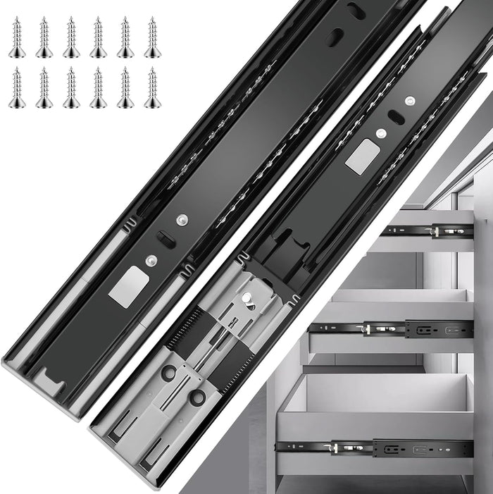 10 inch Drawer Slides 6 Pairs (12pcs) Soft Close 3 fold Full Extension Side Mount Cabinet Drawer Glides 10" Black Cabinet Rails for Dresser, Cabinet, Kitchen 100 LB Capacity