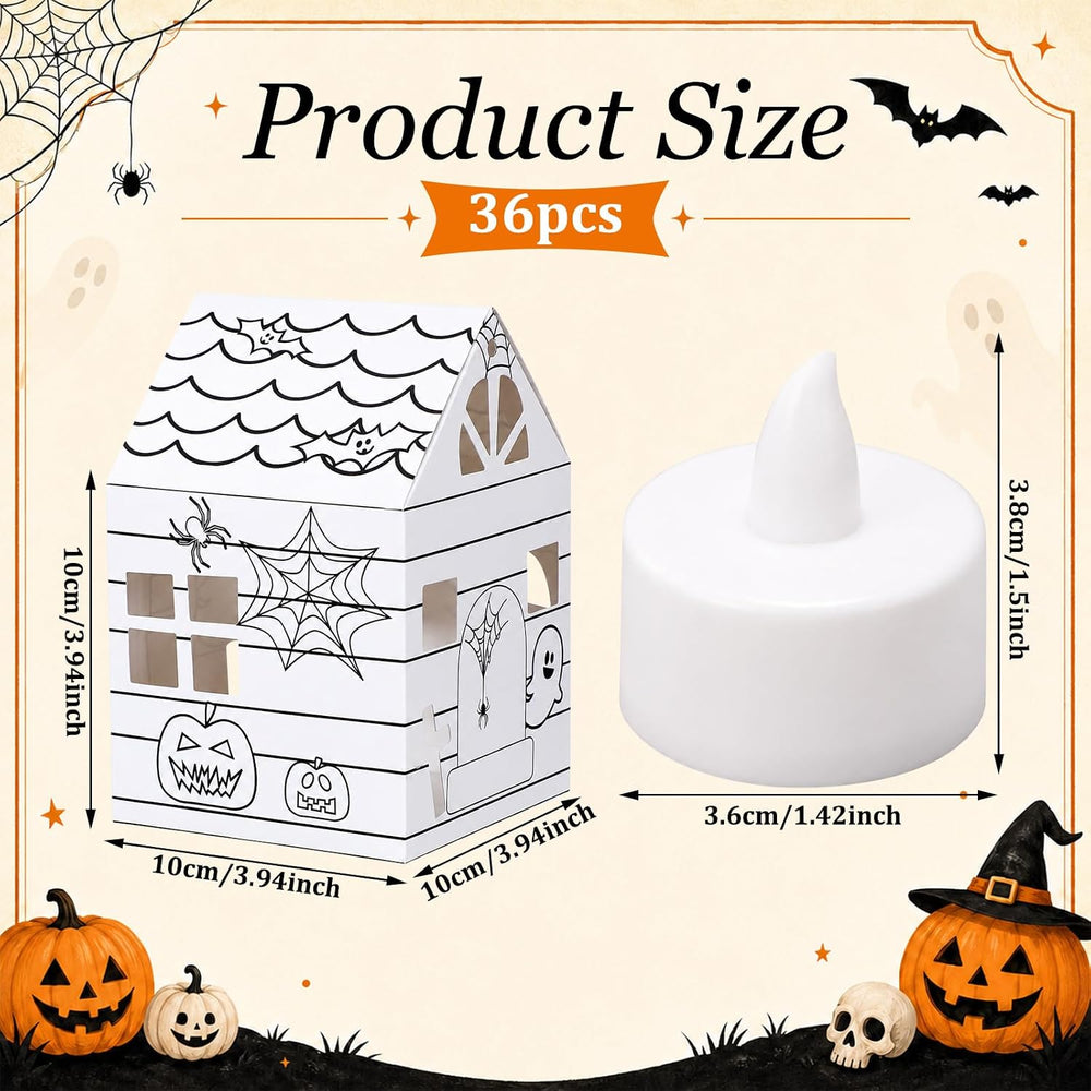 Glooglitter 36 Sets Halloween Lantern Craft Kit, DIY Paper Haunted House