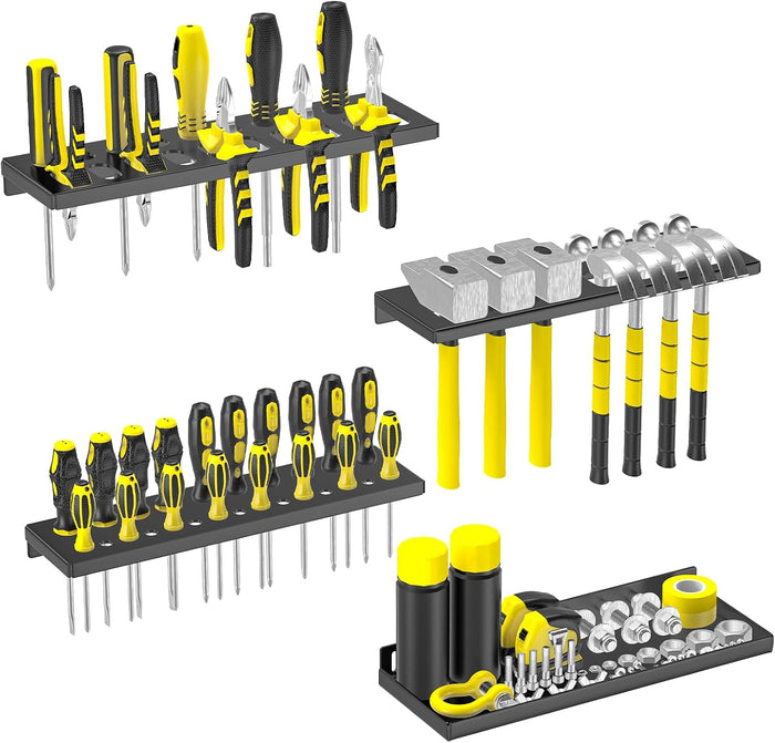 Wall Mount Screwdriver Organizer, Pliers Holder, Hammer Rack, Metal Storage (4Pcs)