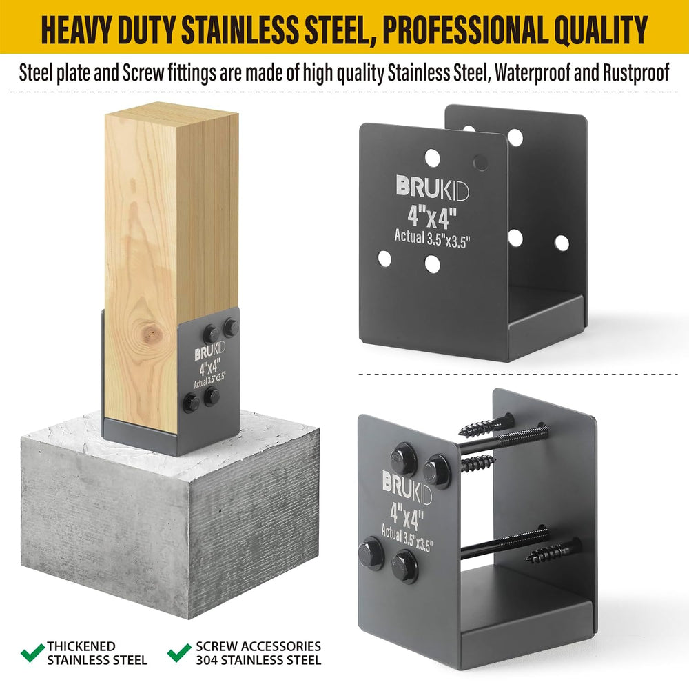 Stainless Steel 4 x 4 (Actual: 3.5" x 3.5") Deck Post Base, Post An...