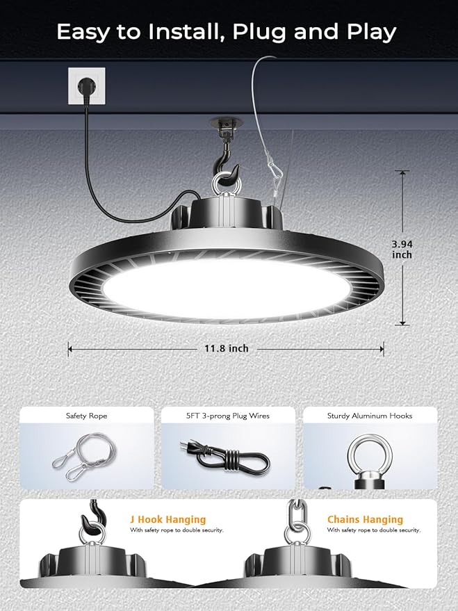250W UFO LED High Bay Light, 37500LM Super Bright Industrial UFO High Bay LED