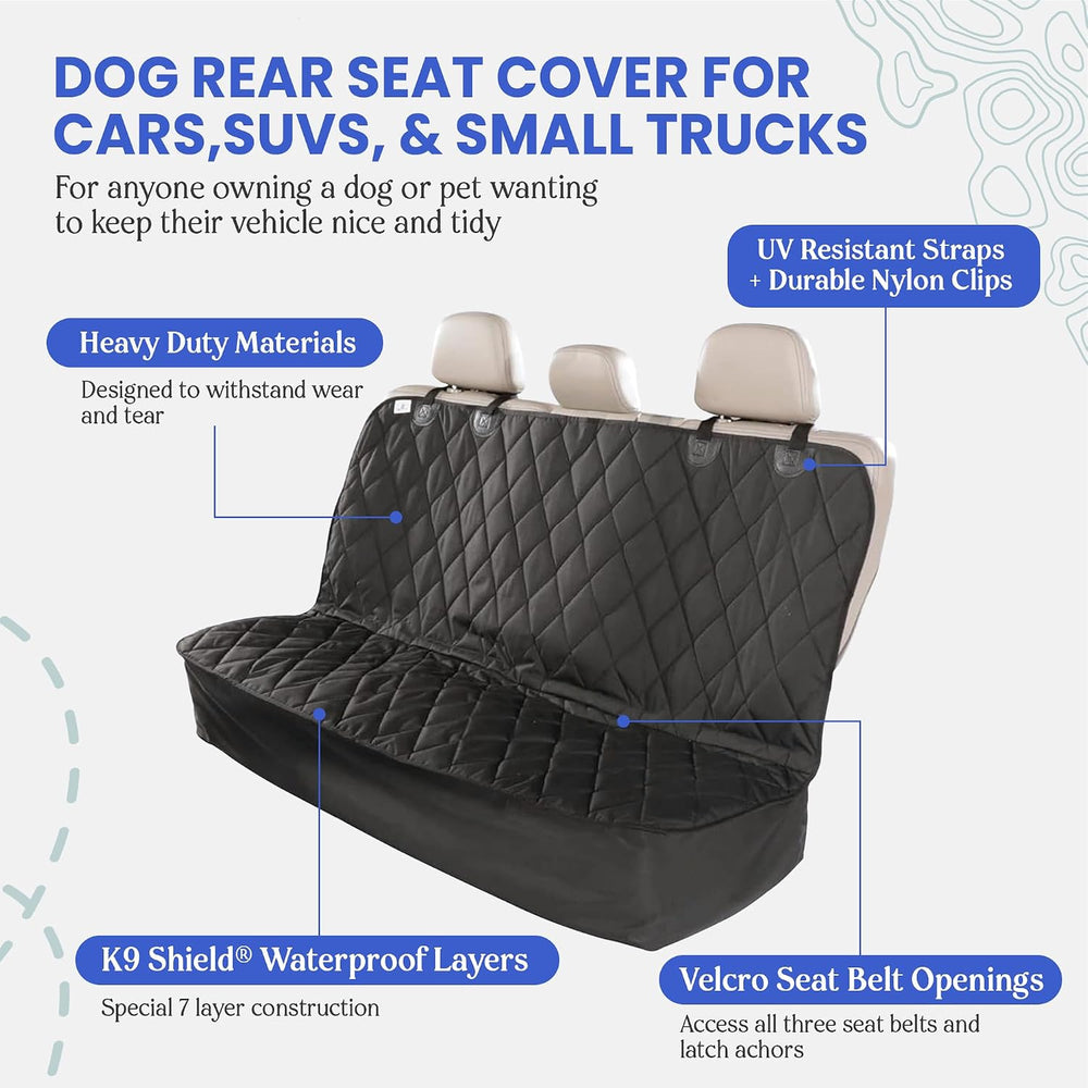 4Knines Heavy-Duty Rear Seat Cover for Dogs - Fitted, Black Reg