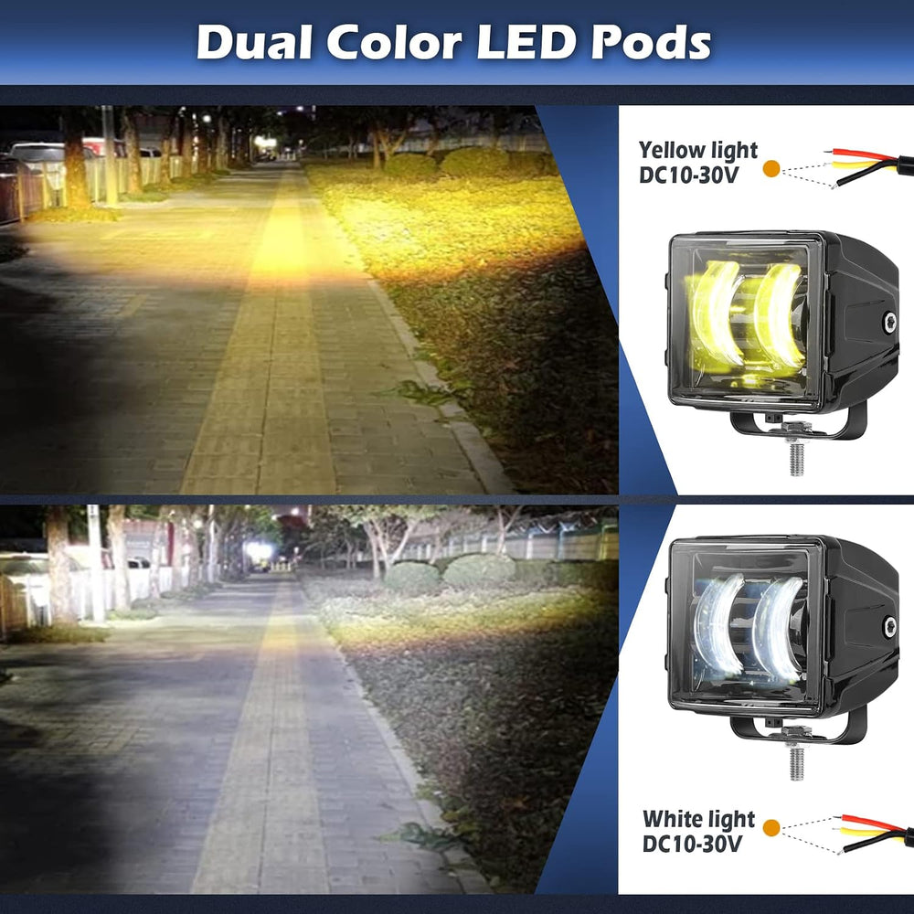 Dual Color LED Cubes Pods Lights, Super Bright 120W 3" LED Spot Work Lig...