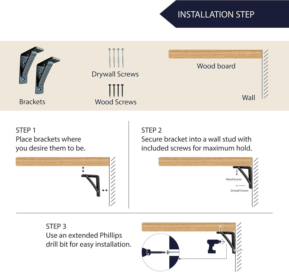 RRD Heavy Duty Steel Mantel Brackets (2 Pack) - Countertop Support for Firepl...