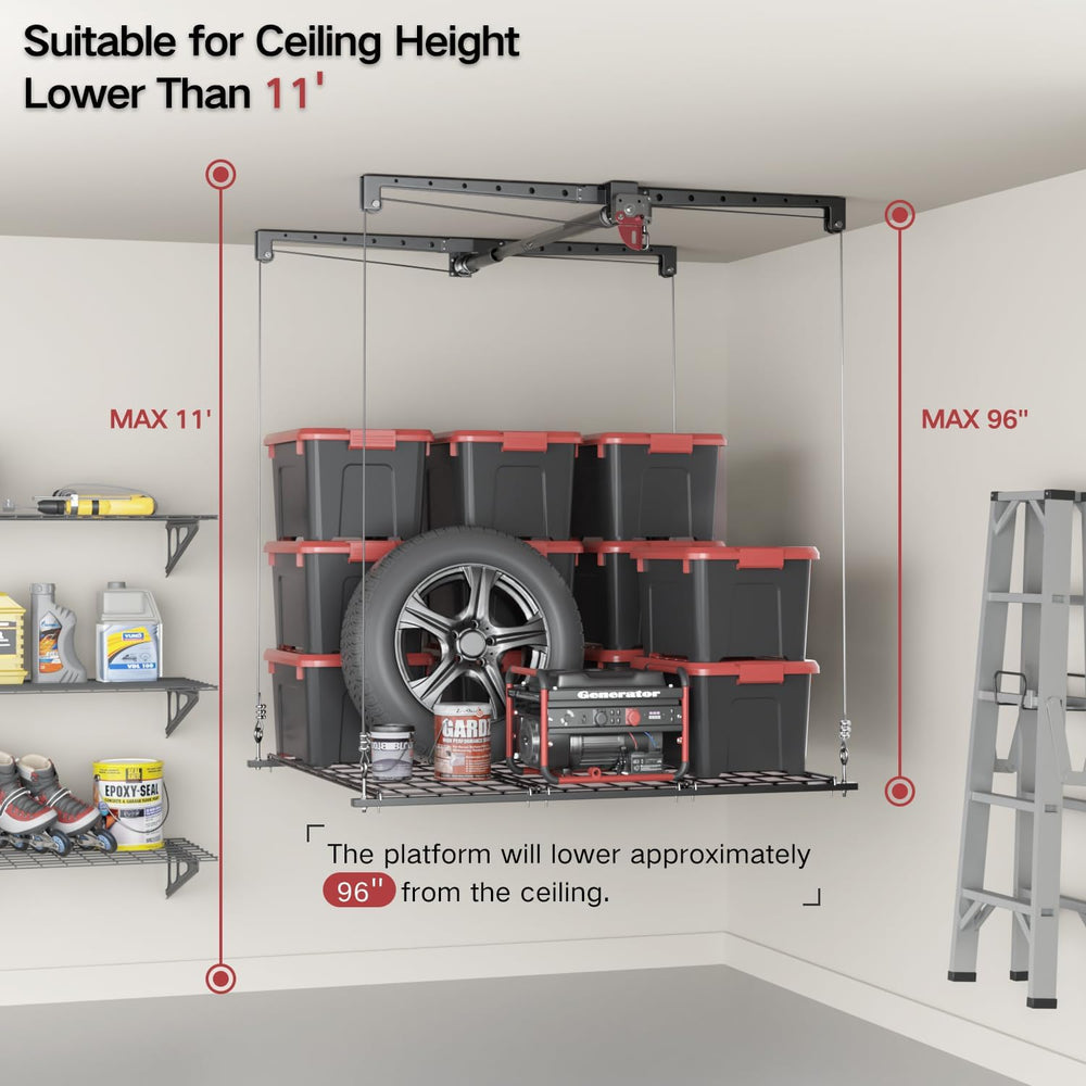 Overhead Garage Storage Lift, Heavy-duty 4x4 Ft Garage Ceiling Storage Racks ...