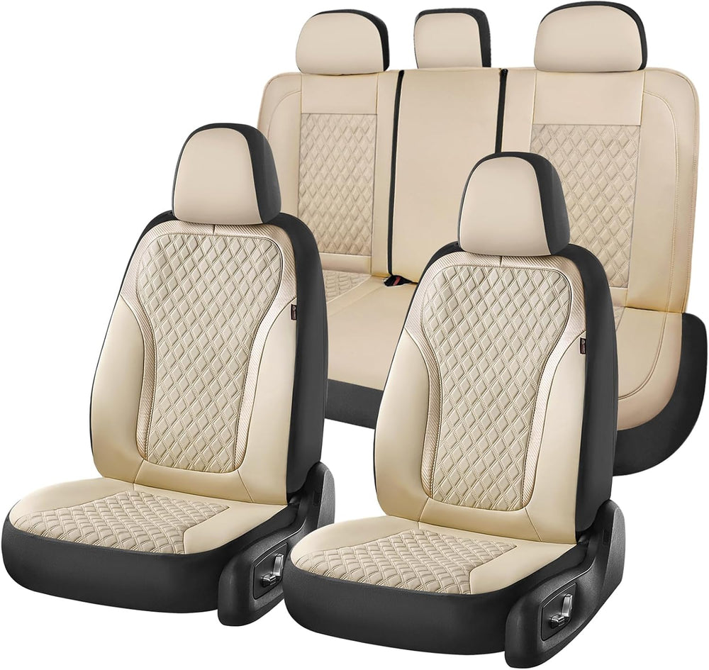 Coverado Car Seat Covers Full Set, Beige Car Seat Covers, Luxury Leather Car ...