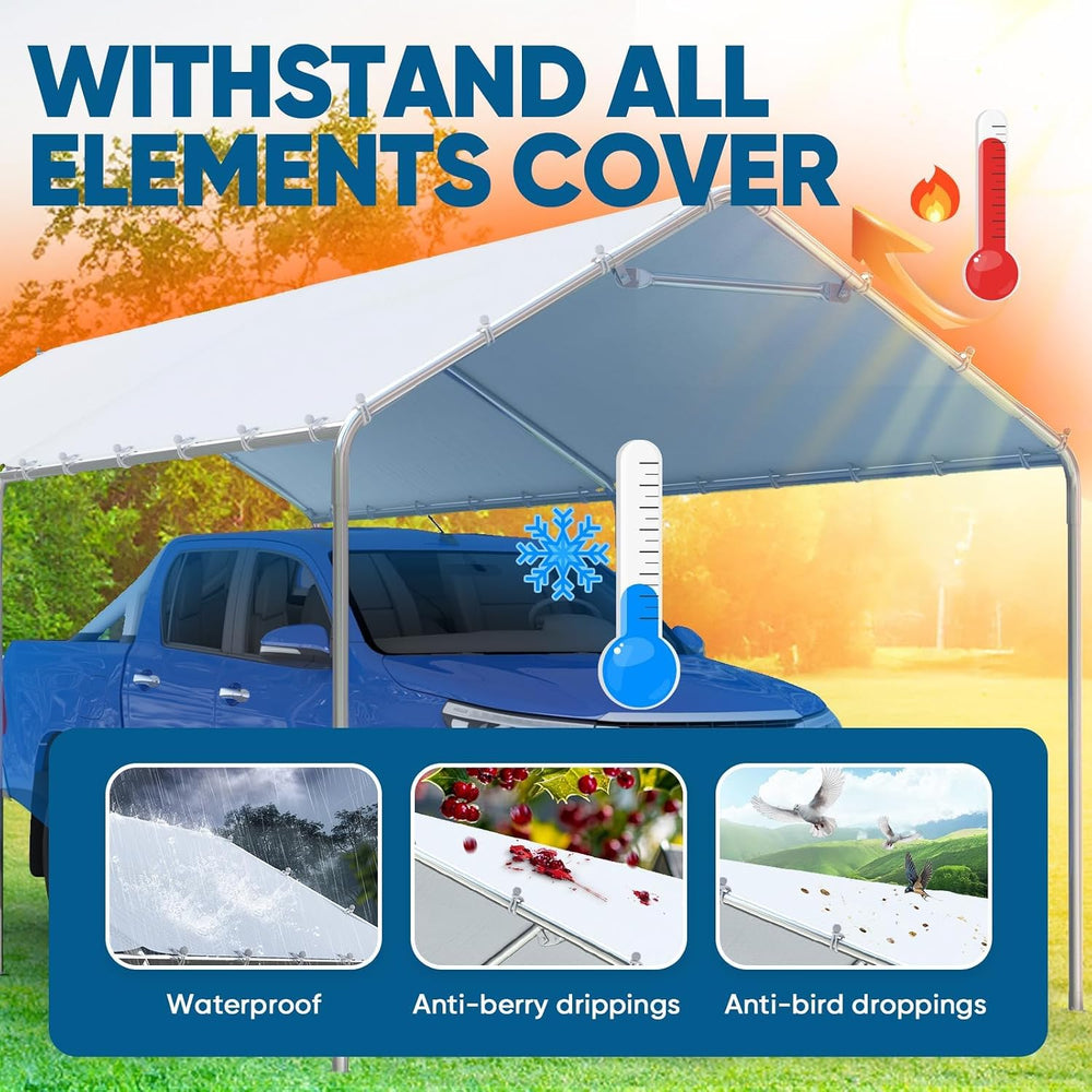 Quictent 10x20 ft Heavy Duty Carport Canopy Galvanized Car Tent Outdoor Garag...