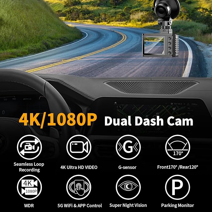 Dash Cam Front and Rear: 4K Dual Channel Dash Cam