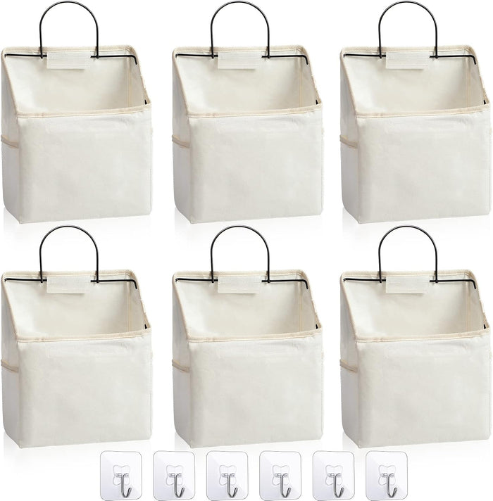 Chumia 6 Pack Wall Hanging Storage Basket Closet Hanging Storage Bag, White