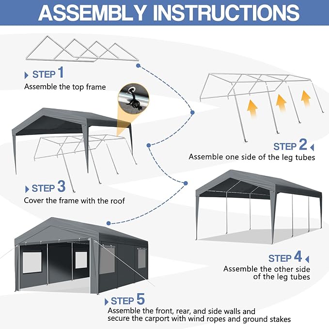 VINGLI 12 x 20 ft Outdoor Portable Storage Shed, Heavy Duty Bike Tent