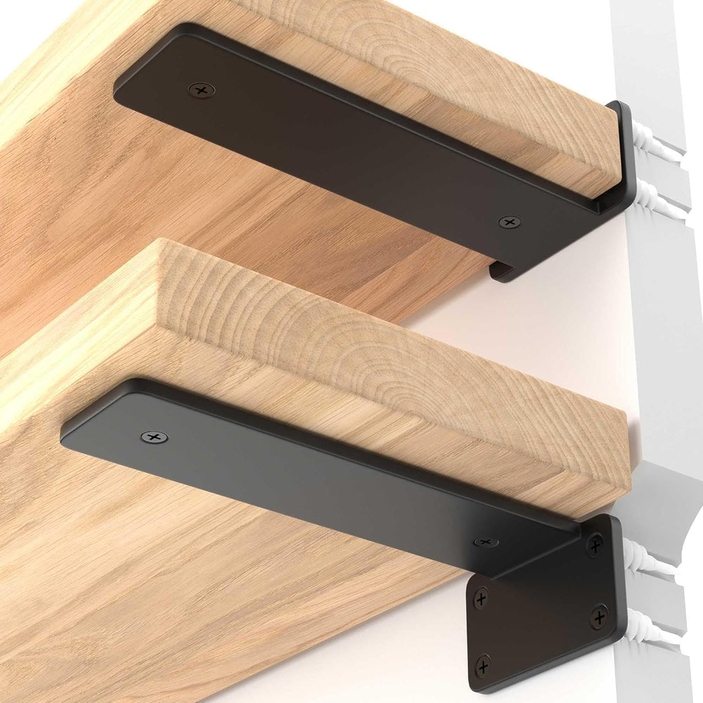 LEOPO 8 inch 12 Pack Floating Shelf Brackets, 1/5" Thick Hidden L Bracket