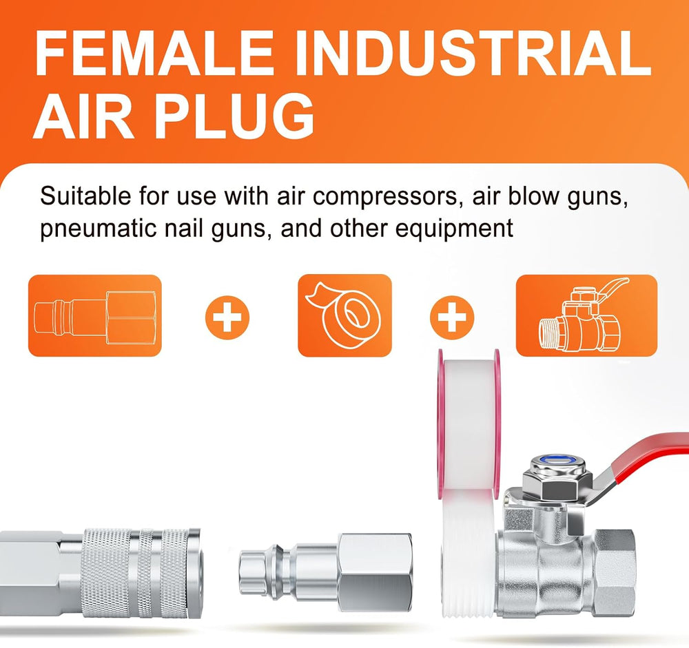 GASHER 20Pcs 1/4" FNPT x 3/8" Flow Industrial Air Plug, 300PSI